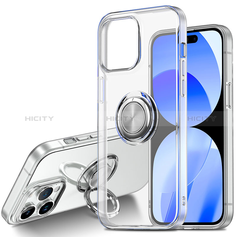 Funda Silicona Ultrafina Carcasa Transparente con Magnetico Anillo de dedo Soporte A01 para Apple iPhone 13 Pro Max Claro