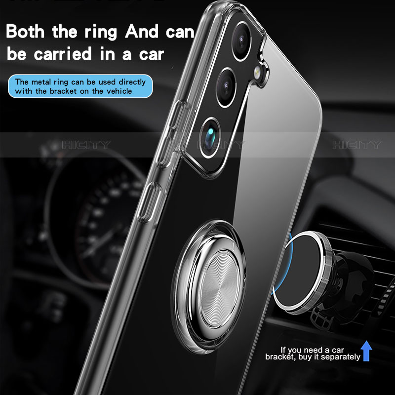Funda Silicona Ultrafina Carcasa Transparente con Magnetico Anillo de dedo Soporte A01 para Samsung Galaxy S21 5G