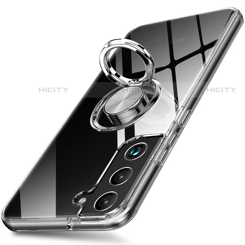 Funda Silicona Ultrafina Carcasa Transparente con Magnetico Anillo de dedo Soporte A01 para Samsung Galaxy S21 Plus 5G
