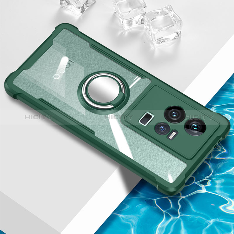 Funda Silicona Ultrafina Carcasa Transparente con Magnetico Anillo de dedo Soporte BH1 para Vivo iQOO 11 Pro 5G