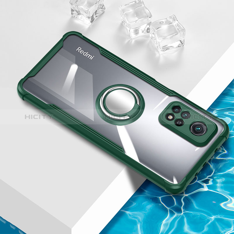 Funda Silicona Ultrafina Carcasa Transparente con Magnetico Anillo de dedo Soporte BH1 para Xiaomi Mi 10T Pro 5G Verde