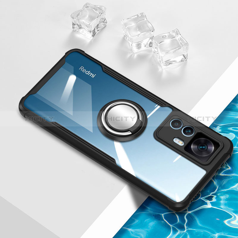 Funda Silicona Ultrafina Carcasa Transparente con Magnetico Anillo de dedo Soporte BH1 para Xiaomi Mi 12T 5G Negro