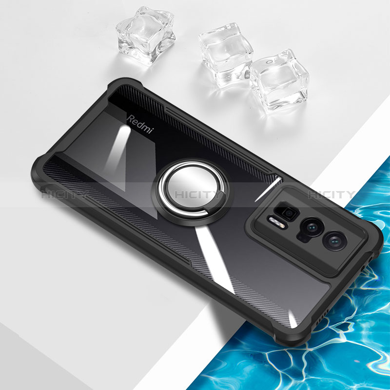 Funda Silicona Ultrafina Carcasa Transparente con Magnetico Anillo de dedo Soporte BH1 para Xiaomi Poco F5 Pro 5G Negro
