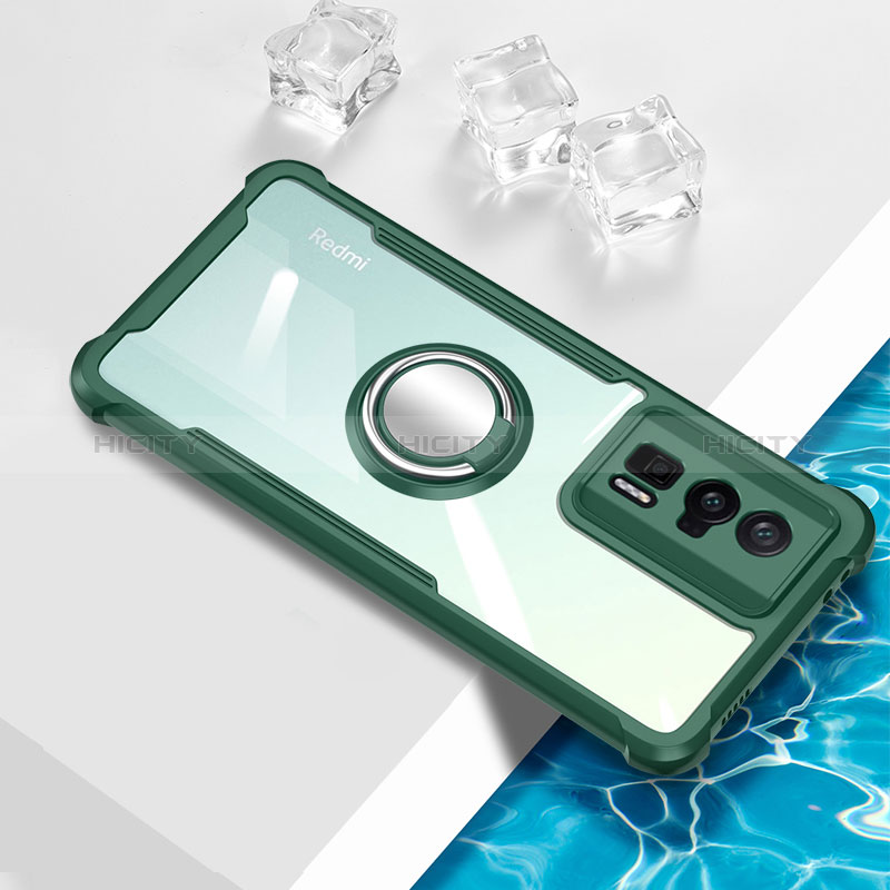 Funda Silicona Ultrafina Carcasa Transparente con Magnetico Anillo de dedo Soporte BH1 para Xiaomi Poco F5 Pro 5G Verde