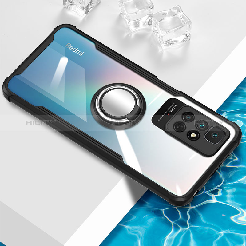 Funda Silicona Ultrafina Carcasa Transparente con Magnetico Anillo de dedo Soporte BH1 para Xiaomi Redmi 10 4G