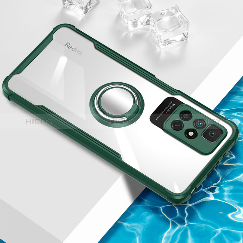 Funda Silicona Ultrafina Carcasa Transparente con Magnetico Anillo de dedo Soporte BH1 para Xiaomi Redmi 10 4G