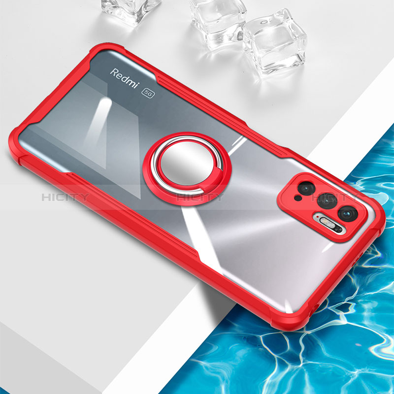 Funda Silicona Ultrafina Carcasa Transparente con Magnetico Anillo de dedo Soporte BH1 para Xiaomi Redmi Note 10 5G Rojo