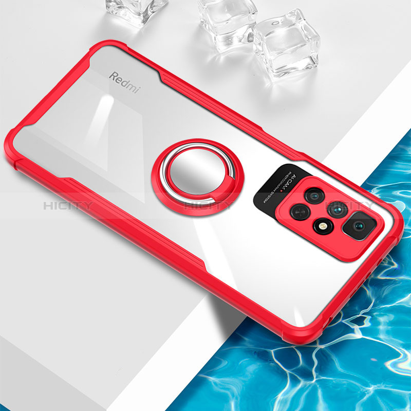 Funda Silicona Ultrafina Carcasa Transparente con Magnetico Anillo de dedo Soporte BH1 para Xiaomi Redmi Note 11 4G (2021)