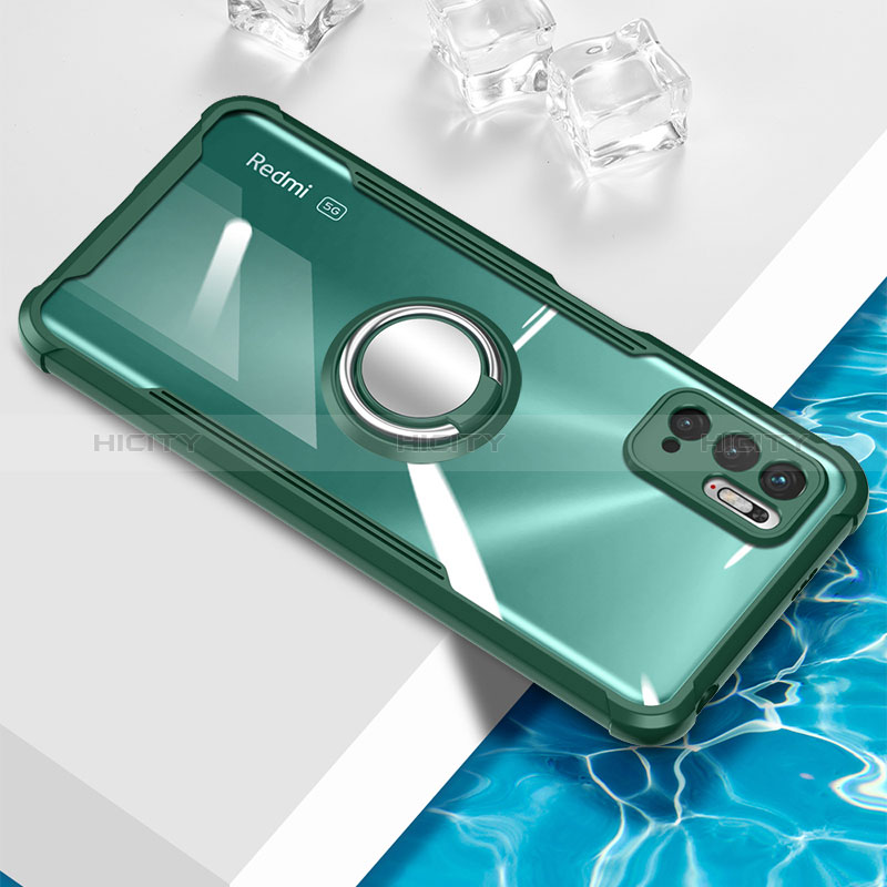 Funda Silicona Ultrafina Carcasa Transparente con Magnetico Anillo de dedo Soporte BH1 para Xiaomi Redmi Note 11 SE 5G Verde