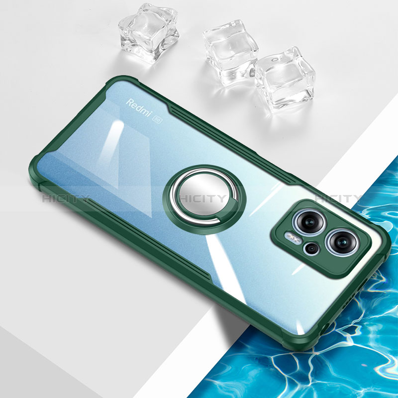 Funda Silicona Ultrafina Carcasa Transparente con Magnetico Anillo de dedo Soporte BH1 para Xiaomi Redmi Note 11T Pro+ Plus 5G Verde