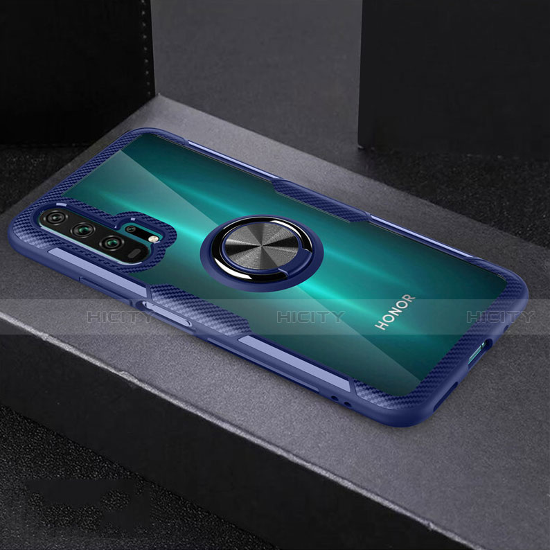 Funda Silicona Ultrafina Carcasa Transparente con Magnetico Anillo de dedo Soporte C01 para Huawei Honor 20 Pro Azul