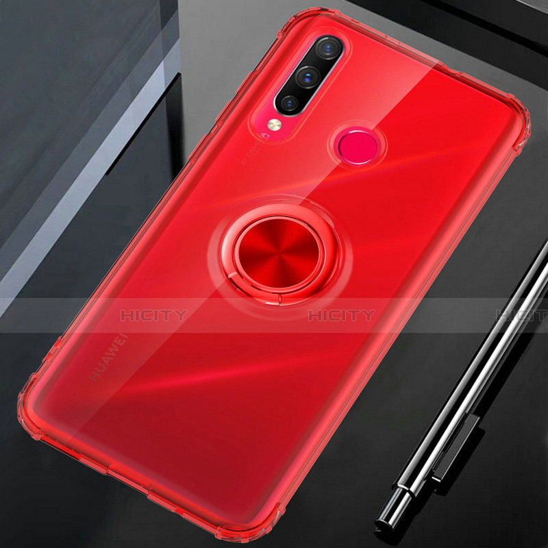 Funda Silicona Ultrafina Carcasa Transparente con Magnetico Anillo de dedo Soporte C01 para Huawei Honor 20E Rojo