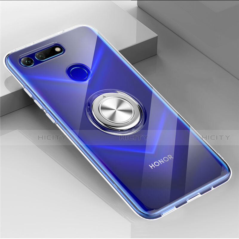 Funda Silicona Ultrafina Carcasa Transparente con Magnetico Anillo de dedo Soporte C01 para Huawei Honor V20