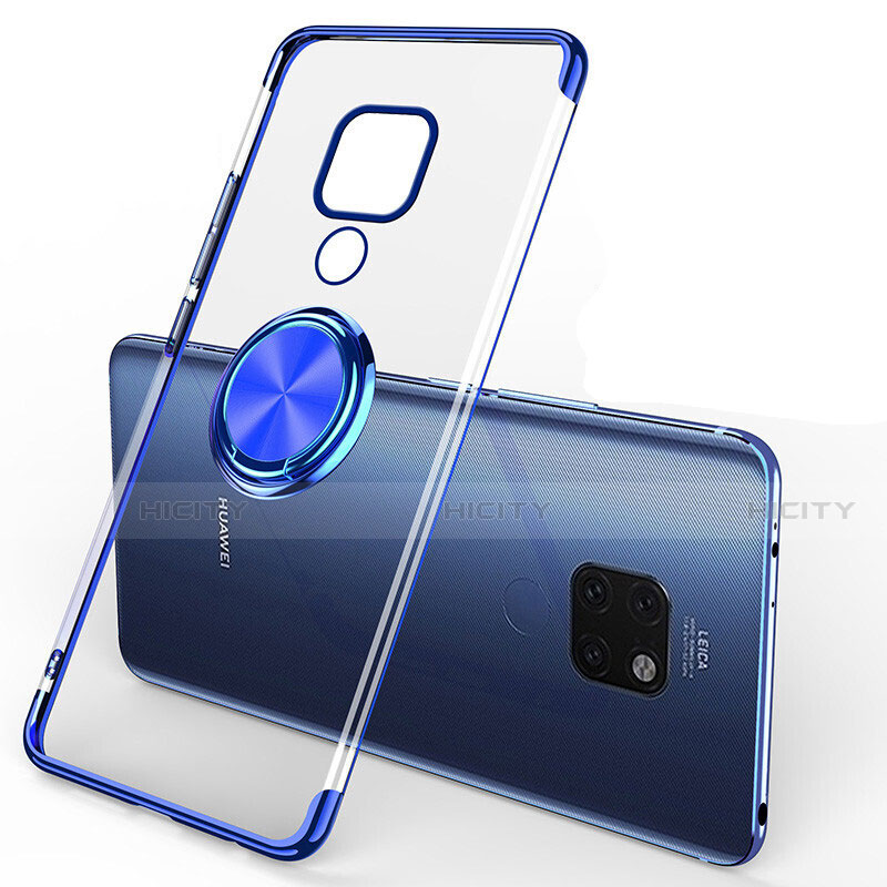 Funda Silicona Ultrafina Carcasa Transparente con Magnetico Anillo de dedo Soporte C01 para Huawei Mate 20 Azul