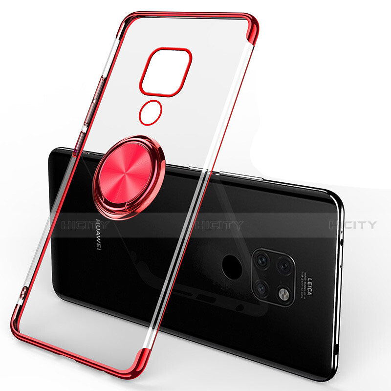 Funda Silicona Ultrafina Carcasa Transparente con Magnetico Anillo de dedo Soporte C01 para Huawei Mate 20 Rojo