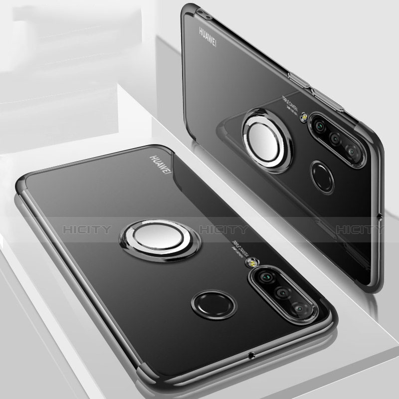 Funda Silicona Ultrafina Carcasa Transparente con Magnetico Anillo de dedo Soporte C01 para Huawei P30 Lite New Edition Negro