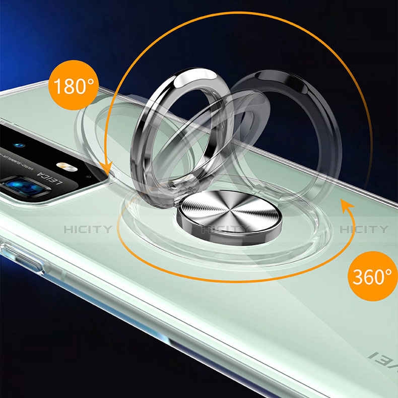 Funda Silicona Ultrafina Carcasa Transparente con Magnetico Anillo de dedo Soporte C01 para Huawei P40 Pro+ Plus