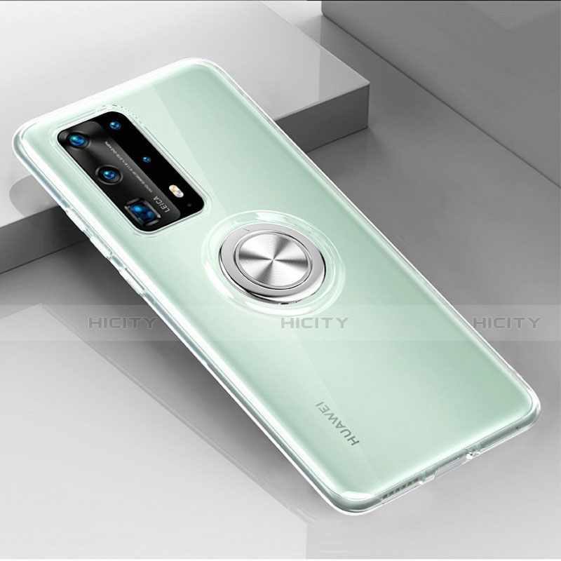 Funda Silicona Ultrafina Carcasa Transparente con Magnetico Anillo de dedo Soporte C01 para Huawei P40 Pro+ Plus Claro