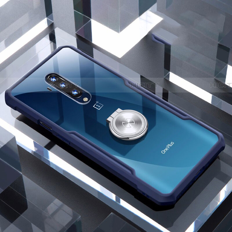 Funda Silicona Ultrafina Carcasa Transparente con Magnetico Anillo de dedo Soporte C01 para OnePlus 7T Pro Azul