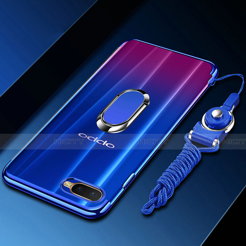 Funda Silicona Ultrafina Carcasa Transparente con Magnetico Anillo de dedo Soporte C01 para Oppo R17 Neo Azul
