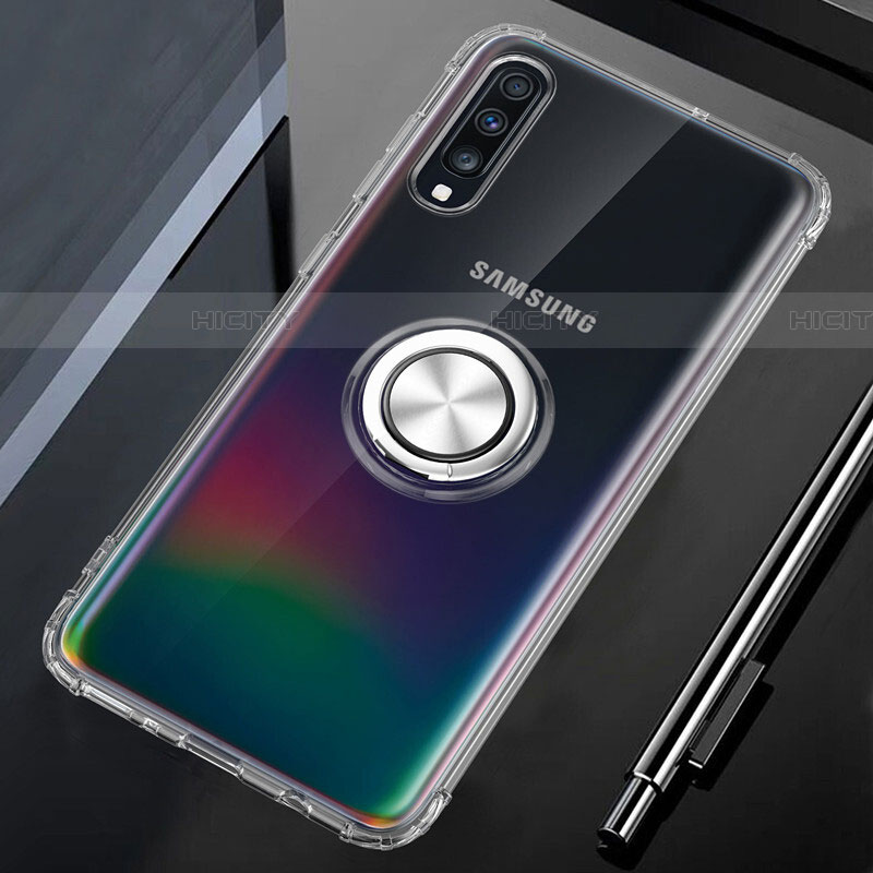Funda Silicona Ultrafina Carcasa Transparente con Magnetico Anillo de dedo Soporte C01 para Samsung Galaxy A70S Claro