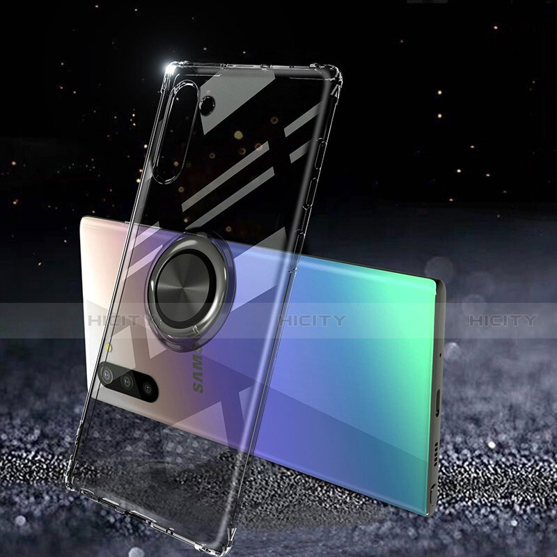 Funda Silicona Ultrafina Carcasa Transparente con Magnetico Anillo de dedo Soporte C01 para Samsung Galaxy Note 10 5G