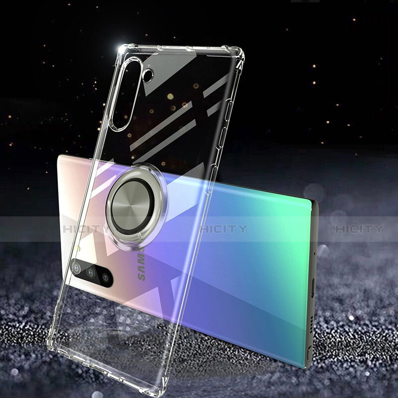 Funda Silicona Ultrafina Carcasa Transparente con Magnetico Anillo de dedo Soporte C01 para Samsung Galaxy Note 10 5G Claro
