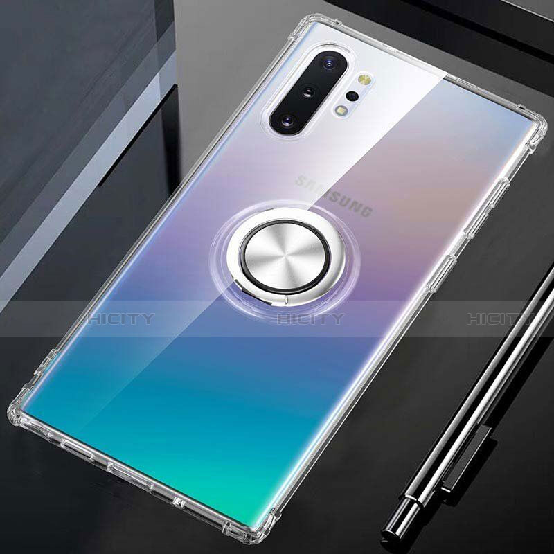 Funda Silicona Ultrafina Carcasa Transparente con Magnetico Anillo de dedo Soporte C01 para Samsung Galaxy Note 10 Plus 5G