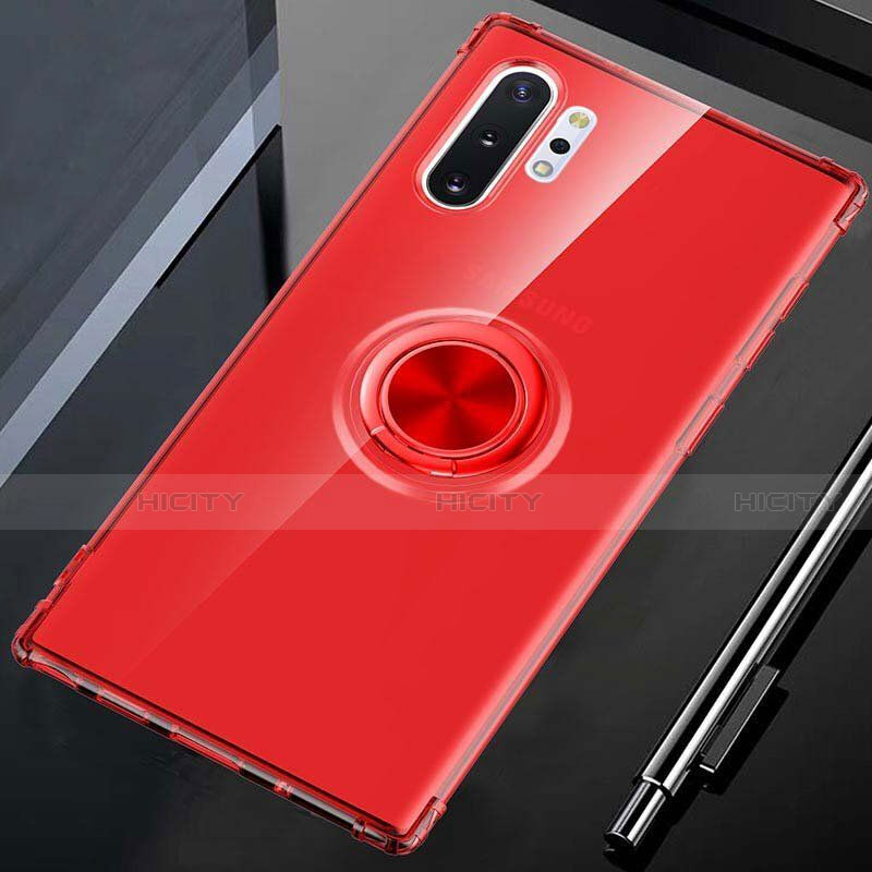 Funda Silicona Ultrafina Carcasa Transparente con Magnetico Anillo de dedo Soporte C01 para Samsung Galaxy Note 10 Plus 5G Rojo