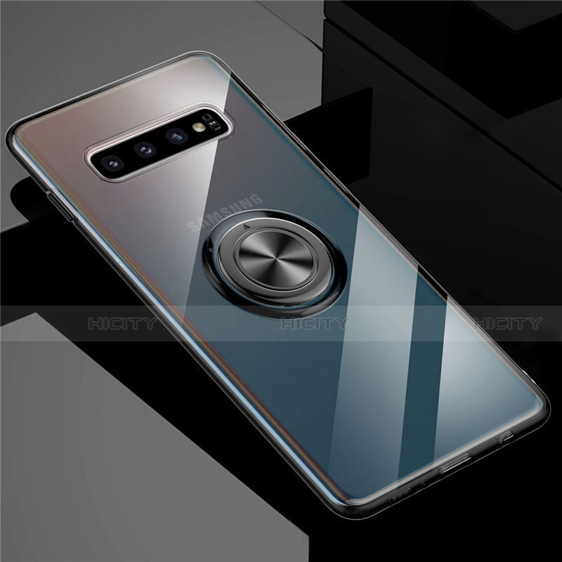 Funda Silicona Ultrafina Carcasa Transparente con Magnetico Anillo de dedo Soporte C01 para Samsung Galaxy S10 5G Negro