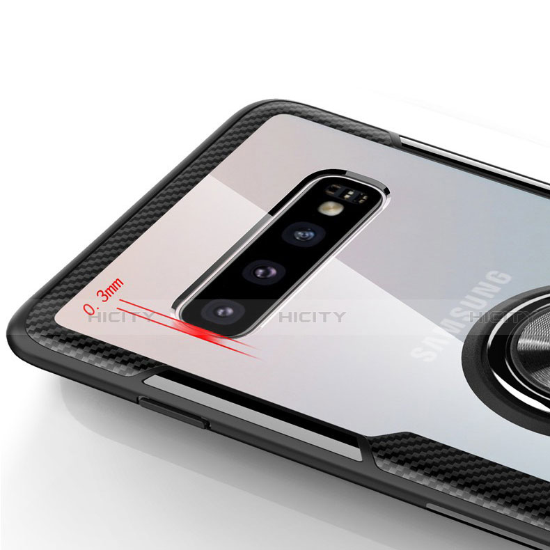 Funda Silicona Ultrafina Carcasa Transparente con Magnetico Anillo de dedo Soporte C01 para Samsung Galaxy S10 Plus