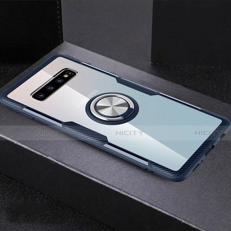 Funda Silicona Ultrafina Carcasa Transparente con Magnetico Anillo de dedo Soporte C01 para Samsung Galaxy S10 Plus