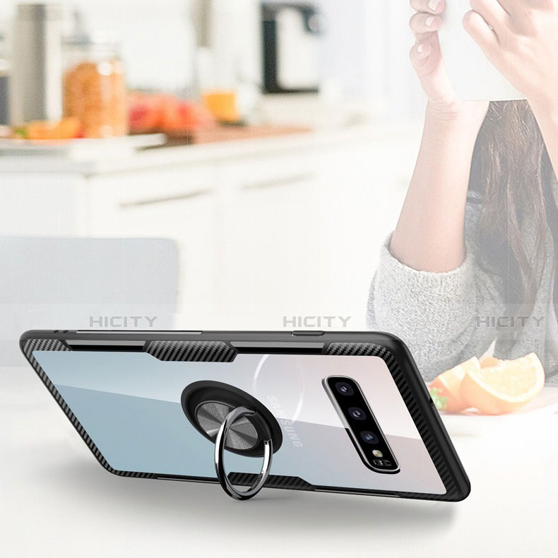 Funda Silicona Ultrafina Carcasa Transparente con Magnetico Anillo de dedo Soporte C01 para Samsung Galaxy S10 Plus