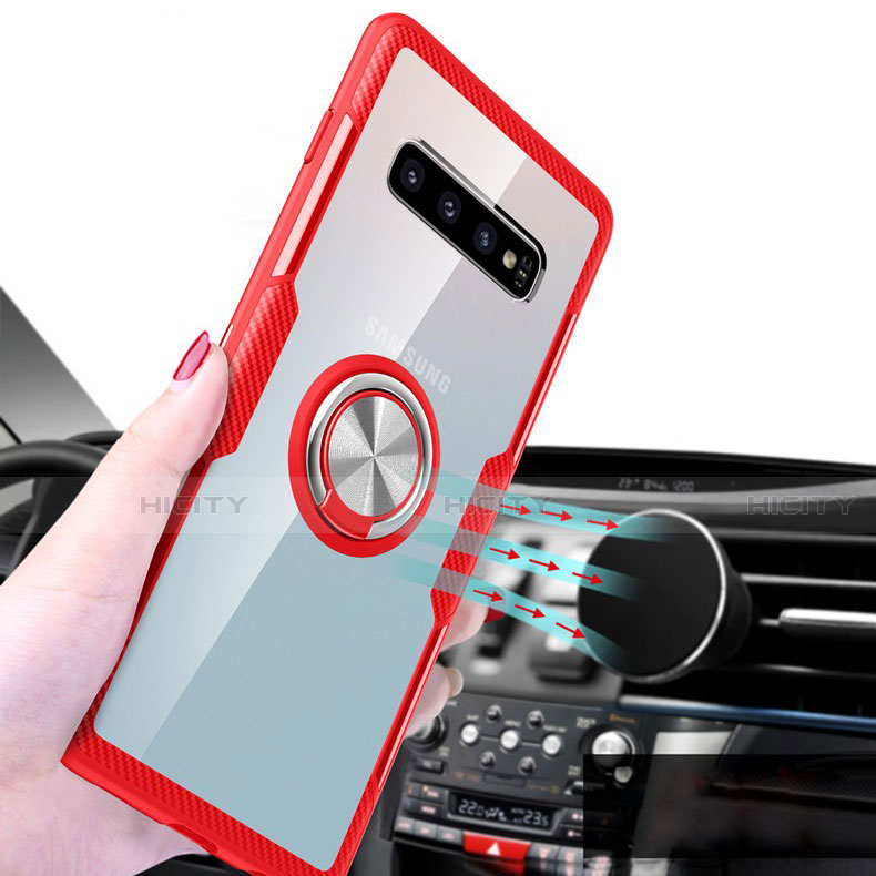 Funda Silicona Ultrafina Carcasa Transparente con Magnetico Anillo de dedo Soporte C01 para Samsung Galaxy S10 Plus