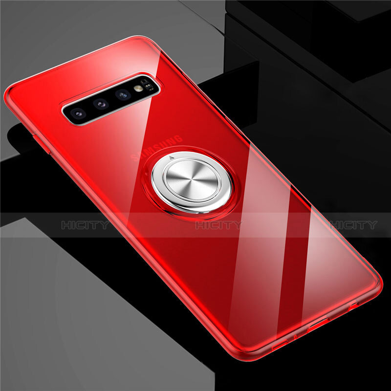 Funda Silicona Ultrafina Carcasa Transparente con Magnetico Anillo de dedo Soporte C01 para Samsung Galaxy S10 Rojo