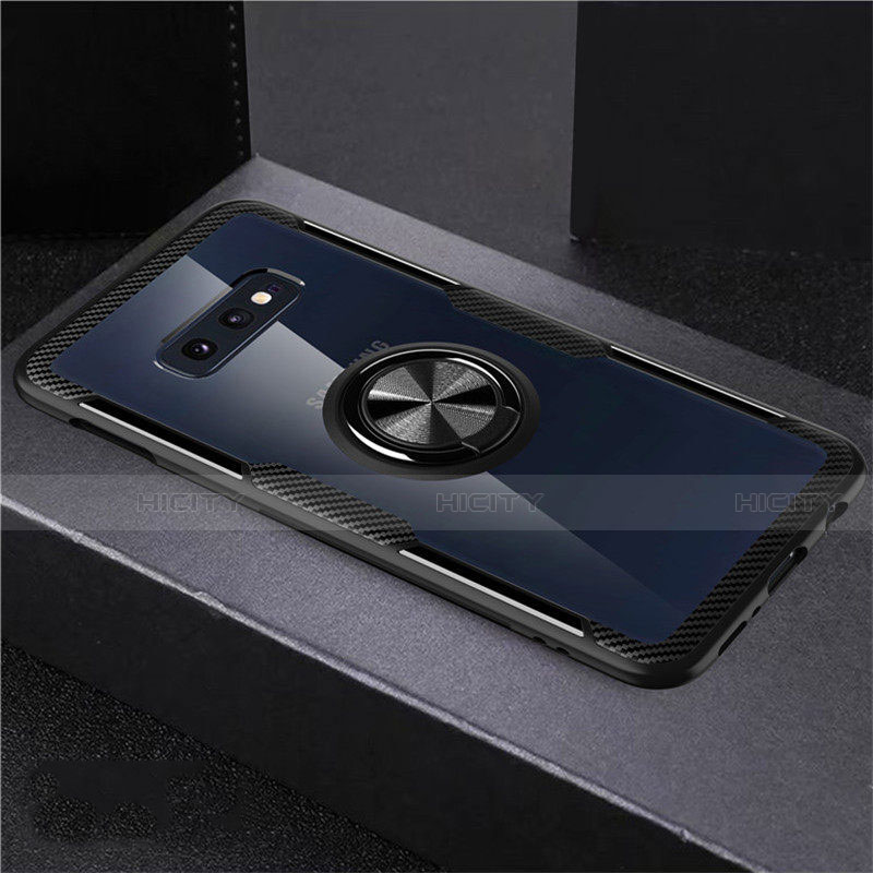 Funda Silicona Ultrafina Carcasa Transparente con Magnetico Anillo de dedo Soporte C01 para Samsung Galaxy S10e Negro