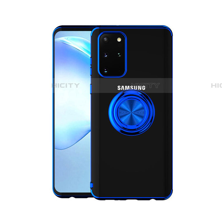 Funda Silicona Ultrafina Carcasa Transparente con Magnetico Anillo de dedo Soporte C01 para Samsung Galaxy S20 Plus 5G Azul