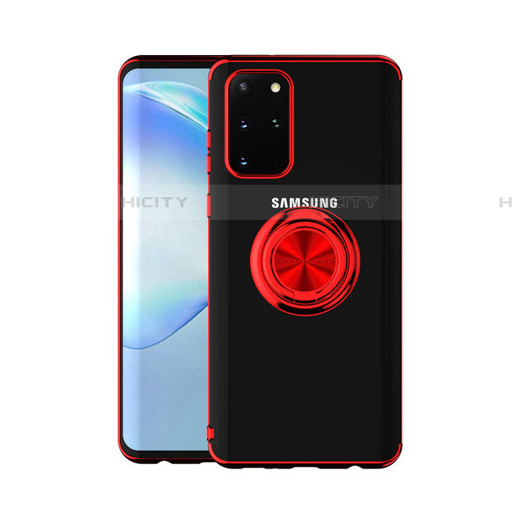 Funda Silicona Ultrafina Carcasa Transparente con Magnetico Anillo de dedo Soporte C01 para Samsung Galaxy S20 Plus Rojo