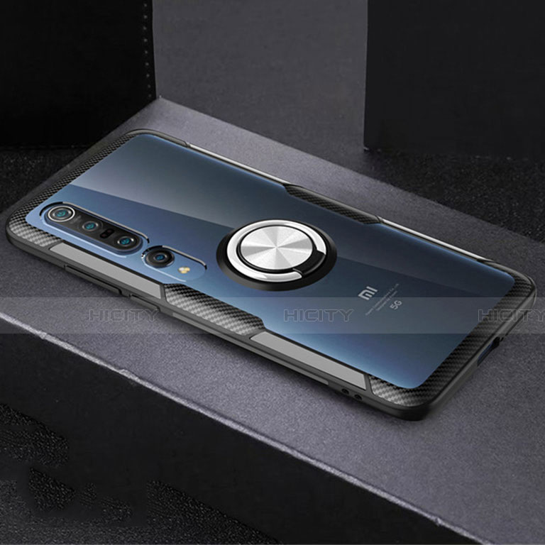 Funda Silicona Ultrafina Carcasa Transparente con Magnetico Anillo de dedo Soporte C01 para Xiaomi Mi 10 Pro