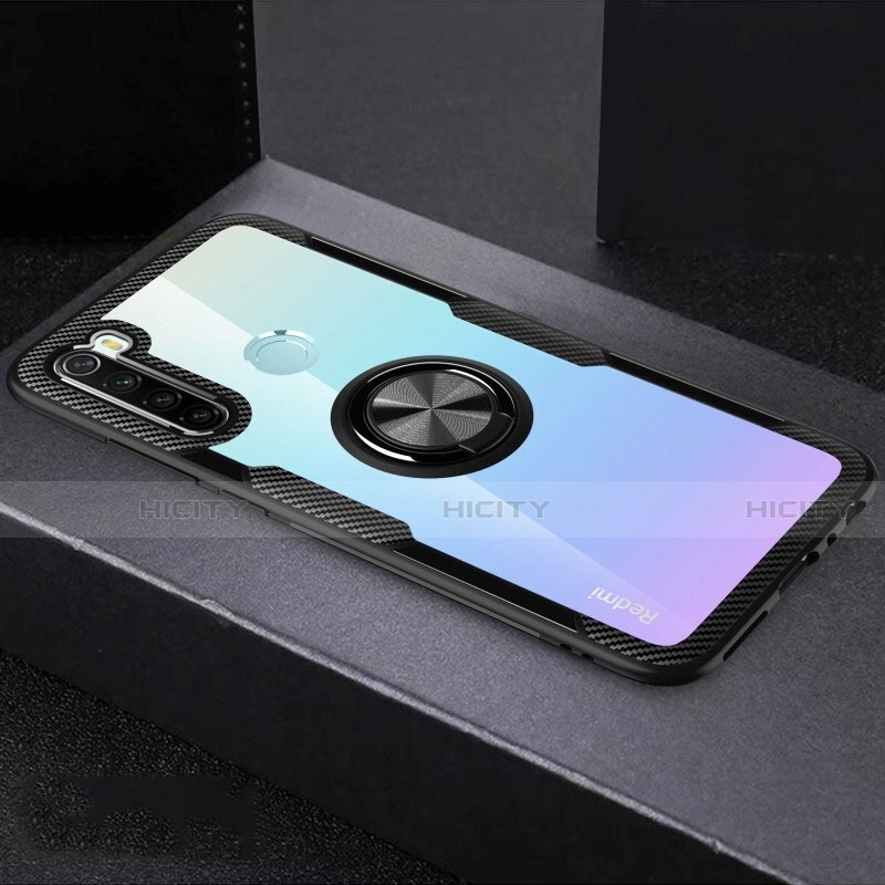 Funda Silicona Ultrafina Carcasa Transparente con Magnetico Anillo de dedo Soporte C01 para Xiaomi Redmi Note 8 (2021) Negro