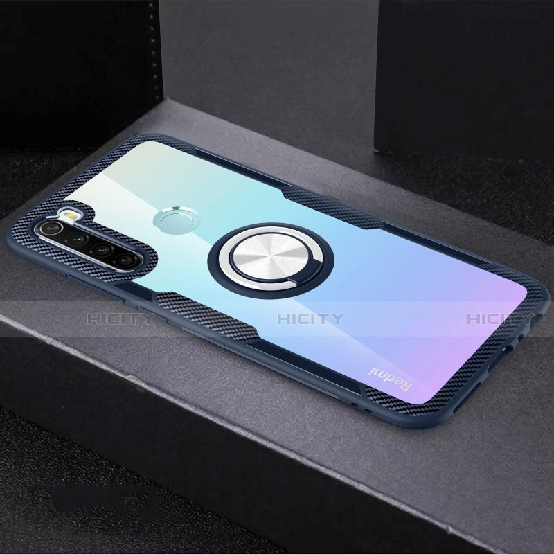 Funda Silicona Ultrafina Carcasa Transparente con Magnetico Anillo de dedo Soporte C01 para Xiaomi Redmi Note 8 Azul