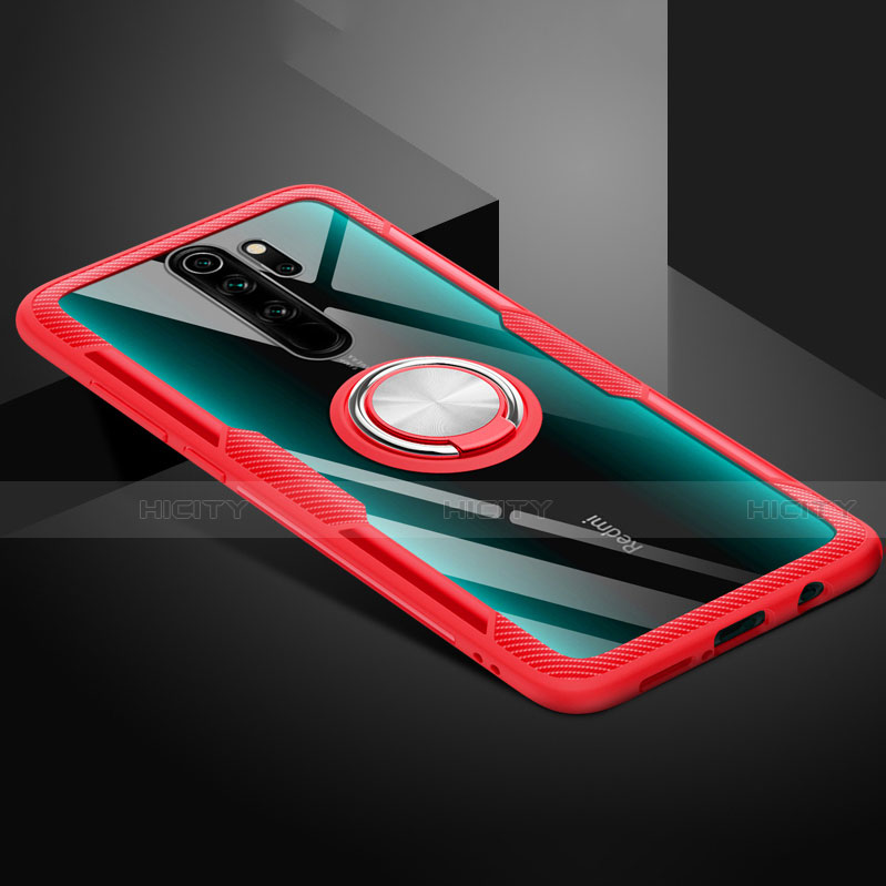 Funda Silicona Ultrafina Carcasa Transparente con Magnetico Anillo de dedo Soporte C01 para Xiaomi Redmi Note 8 Pro Rojo