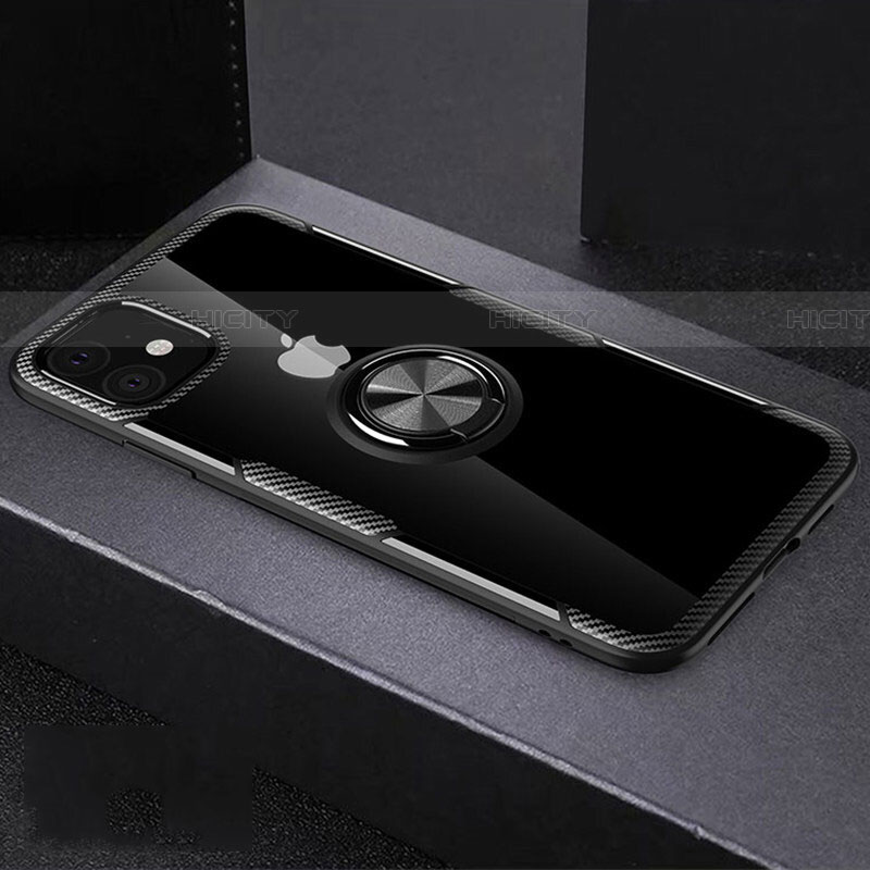 Funda Silicona Ultrafina Carcasa Transparente con Magnetico Anillo de dedo Soporte C02 para Apple iPhone 11 Negro