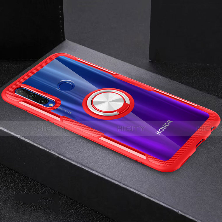 Funda Silicona Ultrafina Carcasa Transparente con Magnetico Anillo de dedo Soporte C02 para Huawei Honor 20 Lite Rojo