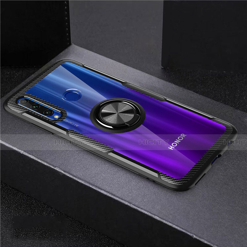 Funda Silicona Ultrafina Carcasa Transparente con Magnetico Anillo de dedo Soporte C02 para Huawei Honor 20E