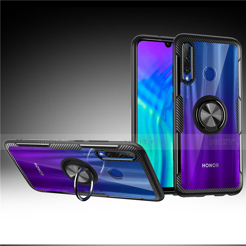 Funda Silicona Ultrafina Carcasa Transparente con Magnetico Anillo de dedo Soporte C02 para Huawei Honor 20i