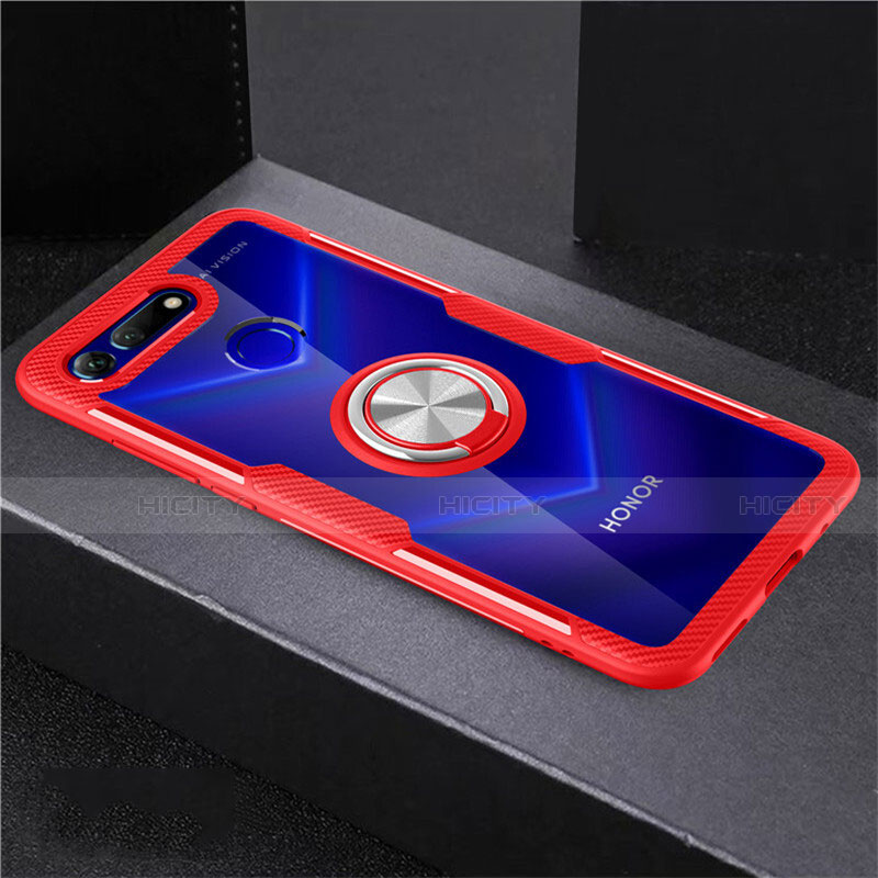 Funda Silicona Ultrafina Carcasa Transparente con Magnetico Anillo de dedo Soporte C02 para Huawei Honor V20 Rojo