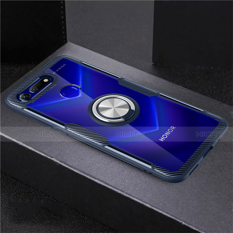 Funda Silicona Ultrafina Carcasa Transparente con Magnetico Anillo de dedo Soporte C02 para Huawei Honor View 20 Azul