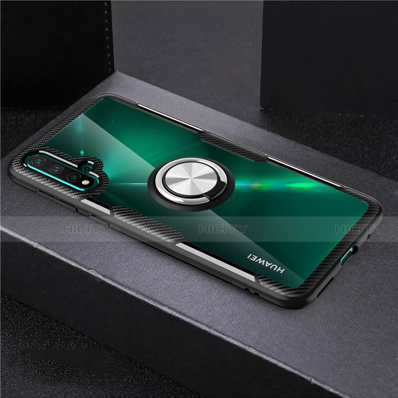 Funda Silicona Ultrafina Carcasa Transparente con Magnetico Anillo de dedo Soporte C02 para Huawei Nova 5