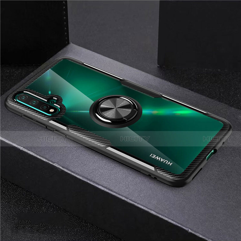 Funda Silicona Ultrafina Carcasa Transparente con Magnetico Anillo de dedo Soporte C02 para Huawei Nova 5 Pro